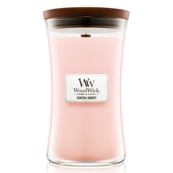 WoodWick Coastal Sunset - Coastal Sunset scented candle with a wooden wick and lid glass large 609.5 g