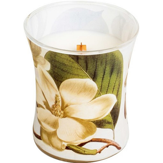 WoodWick Decal Magnolia - Magnolia flowers scented candle with wooden wick and lid glass medium 275 g