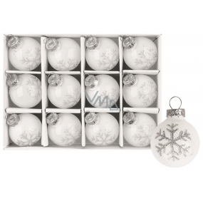 White glass flasks with snowflake set 3 cm, 12 pieces
