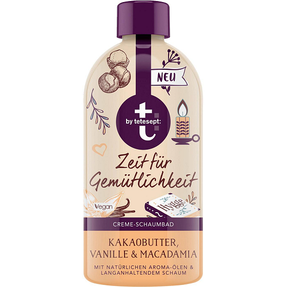 T: BY Tetesept Zeit für Gemütlichkeit Hygge moment with aroma of cocoa butter, vanilla and macadamia nut oil bath foam 420 ml