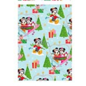 Ditipo Gift wrapping paper 70 x 200 cm Christmas Disney Mickey and Minnie on a light blue cable car