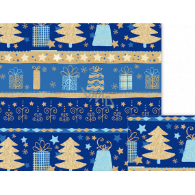 Nekupto Gift wrapping paper 70 x 500 cm Christmas blue stripes, trees, gifts