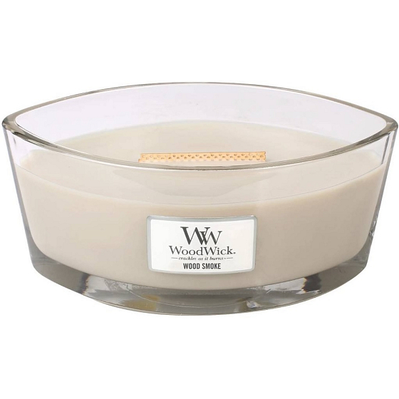 WoodWick Wood Smoke - Cedar wood smoke scented candle with wooden wide wick and boat lid 453 g