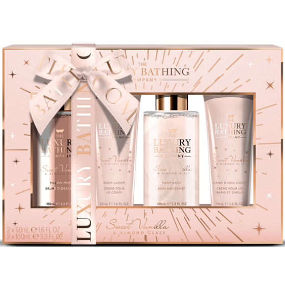 Grace Cole Sweet Vanilla & Almond Glaze fragrant body mist 100 ml + bath foam 100 ml + hand and nail cream 50 ml + body cream 50 ml, cosmetic set for women