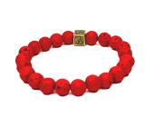 Lava bright red with royal mantra Om, bracelet elastic natural stone, bead 8 mm / 16-17 cm, born of the four elements