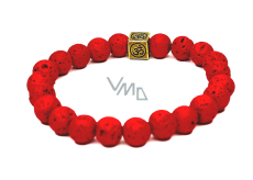 Lava bright red with royal mantra Om, bracelet elastic natural stone, bead 8 mm / 16-17 cm, born of the four elements