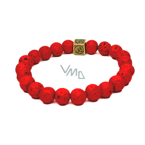Lava bright red with royal mantra Om, bracelet elastic natural stone, bead 8 mm / 16-17 cm, born of the four elements