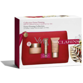 Clarins Extra-Firming anti-wrinkle day lifting cream 50 ml + lifting firming serum 10 ml + firming night cream with regenerating effect 15 ml + cosmetic bag, cosmetic set for women