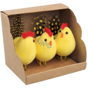 Yellow chickens with feathers 6 cm 3 pieces
