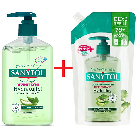 Sanytol Green Tea & Aloe Vera Disinfectant Moisturizing Hand Soap 250 ml dispenser + 500 ml refill, duopack
