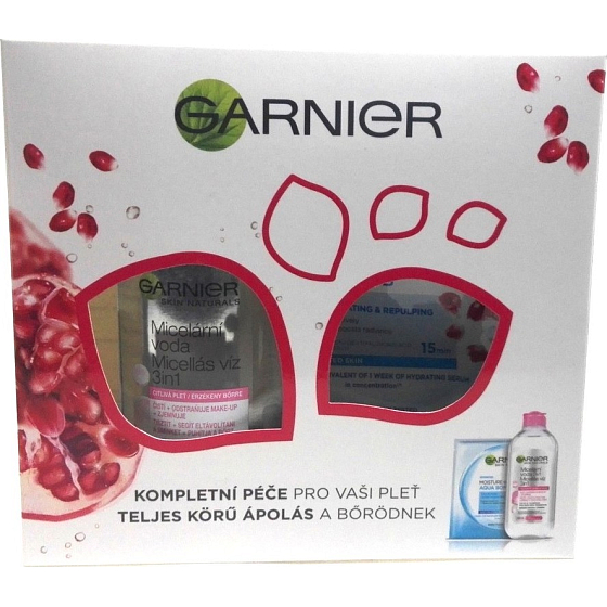 Garnier Skin Naturals micellar water 3in1 for sensitive skin 400 ml + Moisture + Aqua Bomb superhydrating filling textile face mask 32 g, cosmetic set
