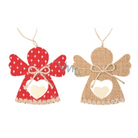 Red and jute angel for hanging 9 cm, 2 pieces in a bag