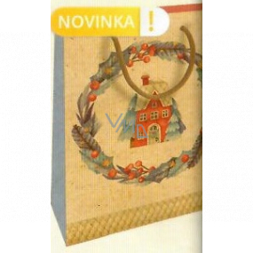 Nekupto Gift kraft bag 25 x 8 x 19 cm Christmas house with wreath 598 WKHM