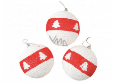 Flasks white with tree and red stripe 8 cm 3 pieces