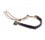 Lapis Lazuli leather bracelet natural stone, handmade, clasp, square 4 x 4 mm / 14 + 6,5 mm, harmony stone