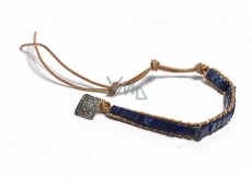 Lapis Lazuli leather bracelet natural stone, handmade, clasp, square 4 x 4 mm / 14 + 6,5 mm, harmony stone