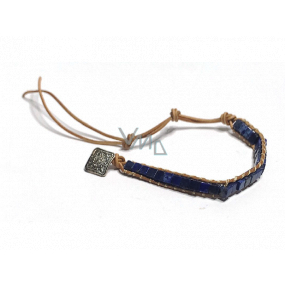 Lapis Lazuli leather bracelet natural stone, handmade, clasp, square 4 x 4 mm / 14 + 6,5 mm, harmony stone