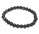 Pearl black elastic synthetic bracelet, ball 6 mm / 16 - 17 cm, symbol of femininity