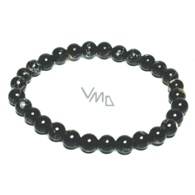 Pearl black elastic synthetic bracelet, ball 6 mm / 16 - 17 cm, symbol of femininity