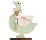 Green wooden goose with bow 19 cm