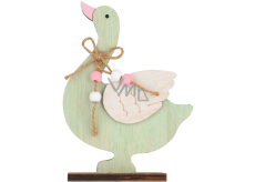 Green wooden goose with bow 19 cm