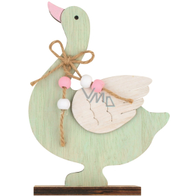 Green wooden goose with bow 19 cm