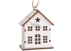 White wooden hanging house with LED lighting 6 x 7 x 3.5 cm