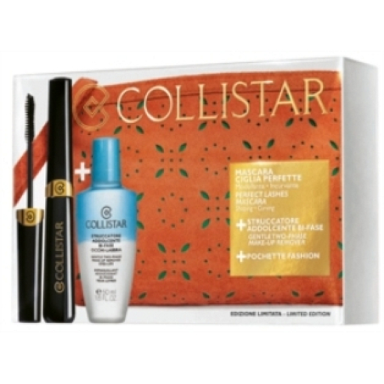 Collistar Perfect Lashes mascara 9 ml + two-phase make-up remover 50 ml + orange bag, cosmetic set