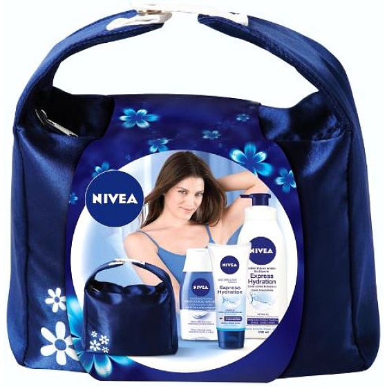Nivea Hydration make-up remover 125 ml + hand cream 100 ml + body lotion 400 ml + bag, for women cosmetic set