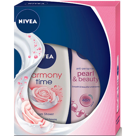 Nivea Pearl & Beauty antiperspirant spray 150 ml + Harmony Time cream shower gel 250 ml, for women cosmetic set