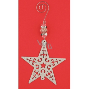 Metal star white, glitter for hanging 9 cm