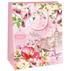 Ditipo Gift paper bag 18 x 10 x 22.7 cm pink, flowers