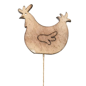 Wooden hen 8 cm burnt white + wire