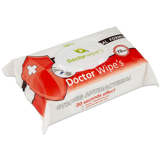 Doctor Wipes Antibacterial with chlorine oxidine moistened antibacterial wipes with a clip of 72 pieces