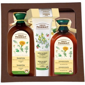 Green Pharmacy Marigold and Rosemary Oil shampoo for oily hair 350 ml + conditioner for oily hair 300 ml + Olive oil and goji hand cream 100 ml + Aloe and lime lip balm 3.6 g, cosmetic set