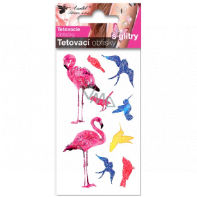 Colorful children's tattoo decals with flamingos glitter 10.5 x 6 cm
