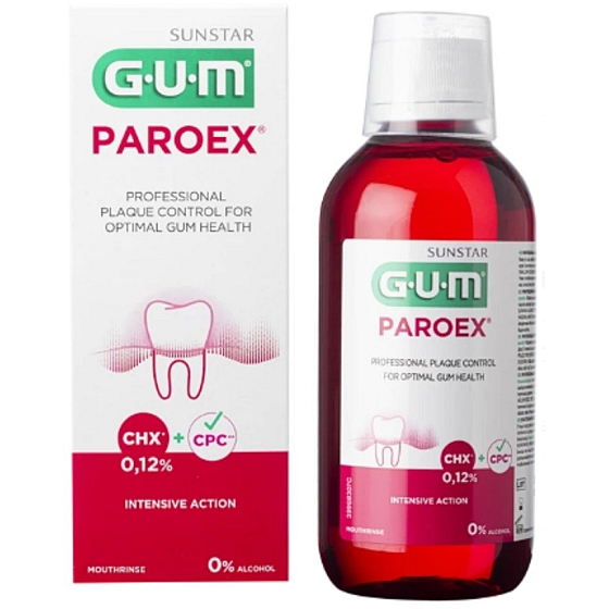Gum Paroex mouthwash, rinse CHX 0.12% professional preparation for removing plaque from gums affected by inflammation or periodontal disease 300 ml