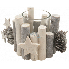 Twig candle holder with glass cup 8 cm