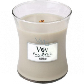 WoodWick Fireside - Fire in the fireplace scented candle with wooden wick and lid glass medium 275 g