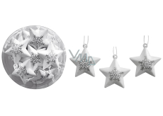 Silver printed metal stars for hanging 4,5 cm 12 pieces