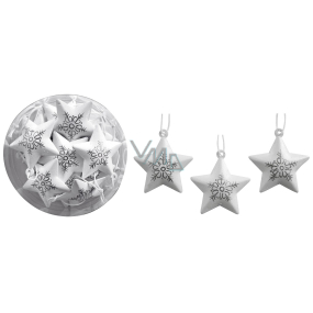 Silver printed metal stars for hanging 4,5 cm 12 pieces
