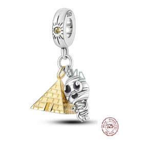 Sterling silver 925 Egypt Pyramid + Mummy, 2in1 travel bracelet pendant