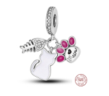 Sterling silver 925 Cat, paw, fish - meow, 3in1 pendant for pet bracelet