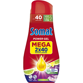 Somat All in 1 Lemon & Lime Dishwasher Gel. 2× 720 ml, 80 doses