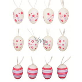 Eggs plastic pink-purple for hanging 4 cm, 8 pieces in a bag with 2 flowers