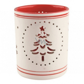 White-red ceramic candlestick with a 9 cm tree