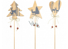 Printed wooden ornament 8 cm + skewers, various shapes