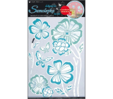 Wall sticker mirror flowers with blue outline 41 x 29 cm