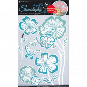 Wall sticker mirror flowers with blue outline 41 x 29 cm