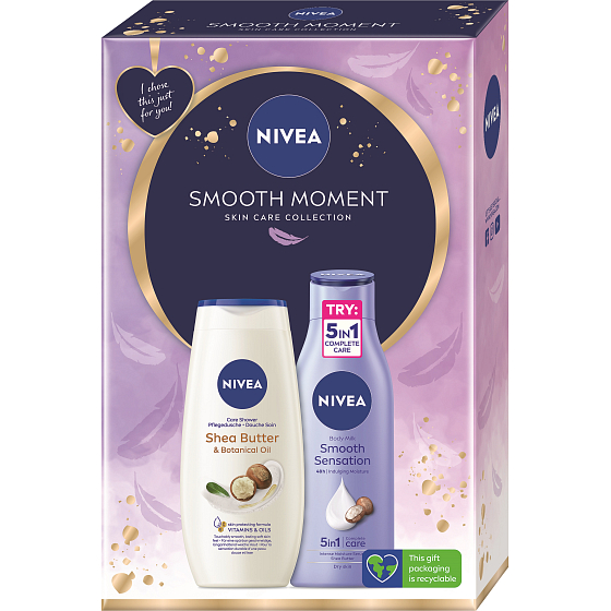 Nivea Smooth Moment Shea Butter & Botanical shower gel 250 ml + Smooth Sensation body lotion 250 ml, cosmetic set for women